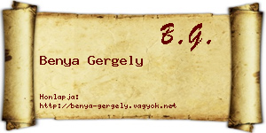 Benya Gergely névjegykártya